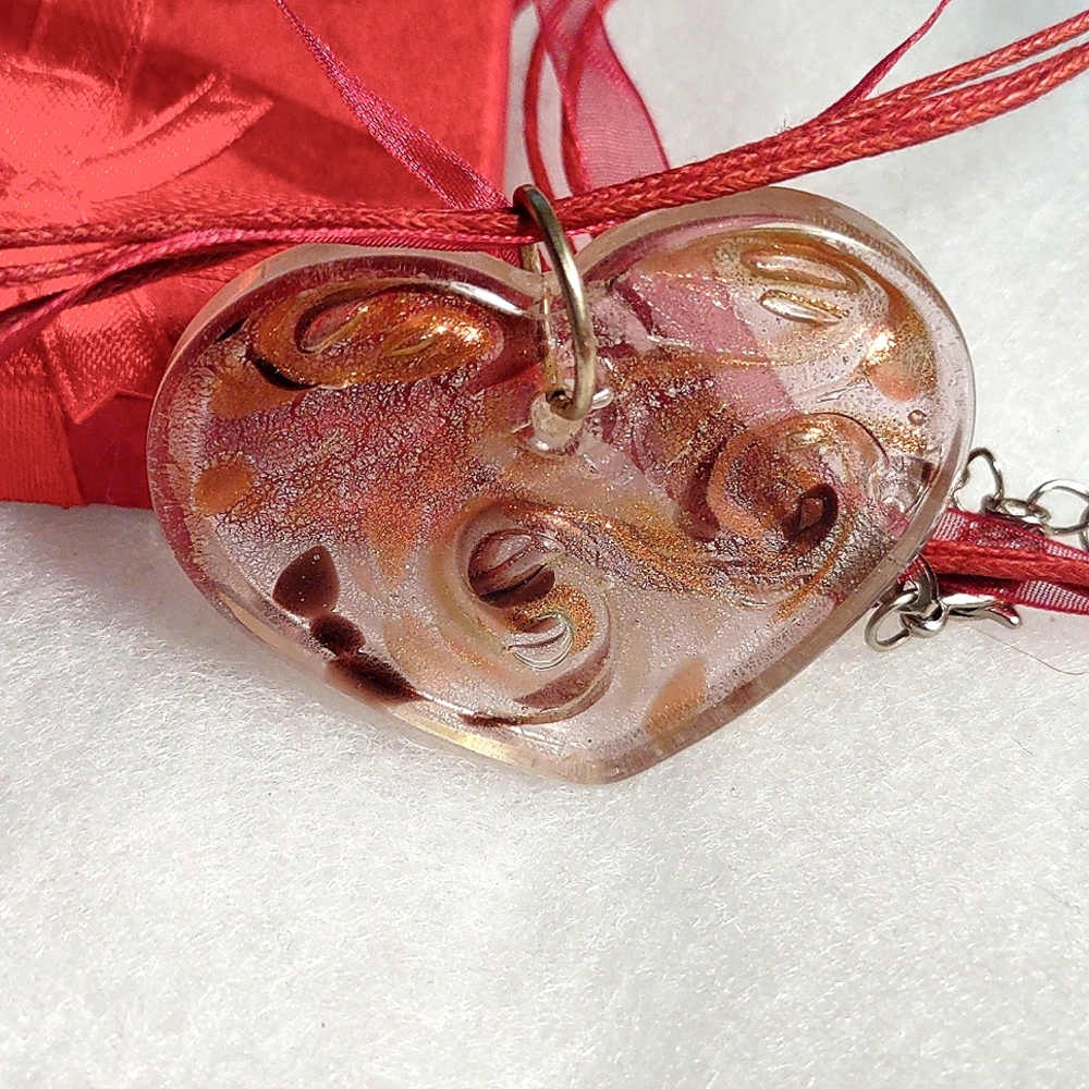 Murano Glass Swirl Fused Heart Necklace